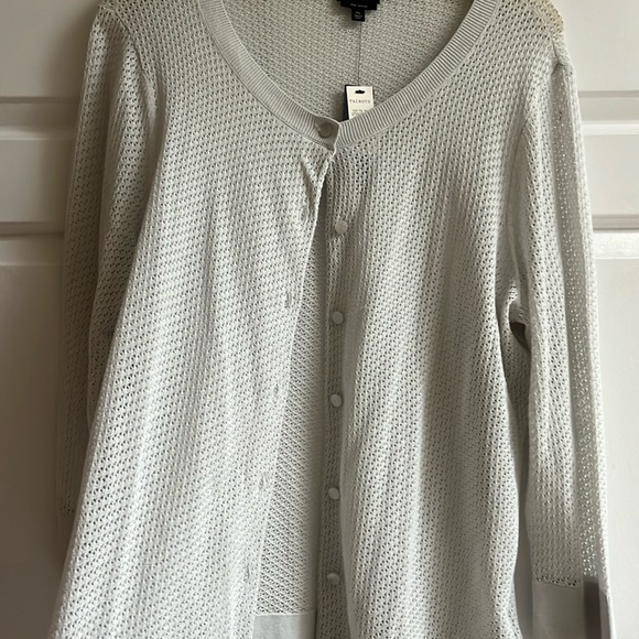 NWT Talbots open stitch light gray button down cardigan size XL NWT Pima cotton - Picture 1 of 6